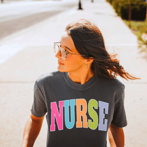 NURSE - Multi - Color Varsity Letters (Pick your tee color) - Graphic Tee - The Red Rival