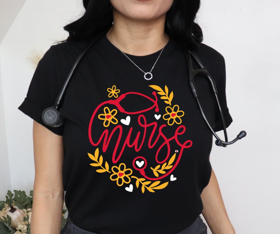 Nurse Stethoscope KC Colors Black Tee The Red Rival