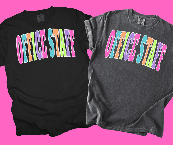 OFFICE STAFF - Multi - Color Varsity Letters (Pick your tee color) - Graphic Tee - The Red Rival