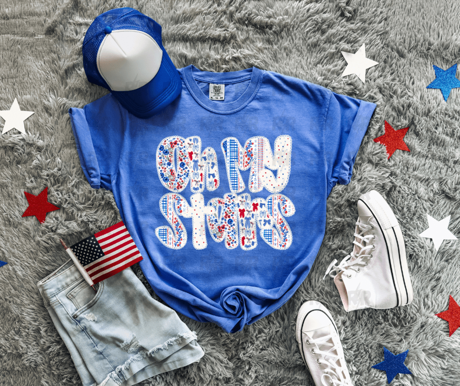 Oh My Stars Floral & Bow Mystic Blue Tee - Graphic Tee - The Red Rival