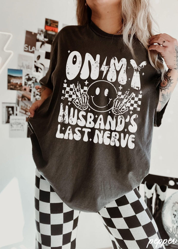 On My Husband's Last Nerve New 2025 Version - Pick your tee color - Graphic Tee - The Red Rival