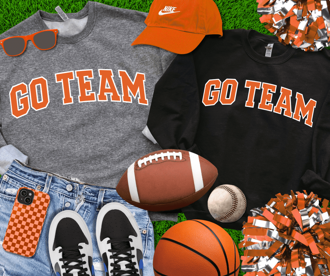 Orange Go Team Varsity Letters (Pick Your Color & Style) - Tees & Sweatshirts - The Red Rival