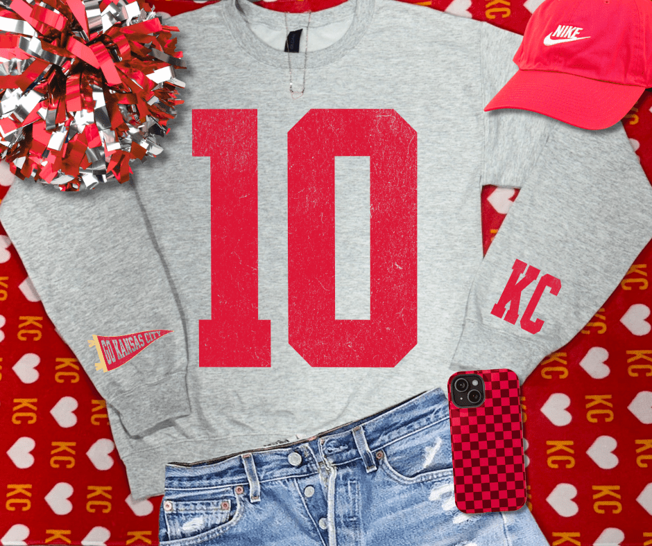 Oversized 10 - KC Pennant Sleeves (Pick Your Color) - Graphic Tee - The Red Rival