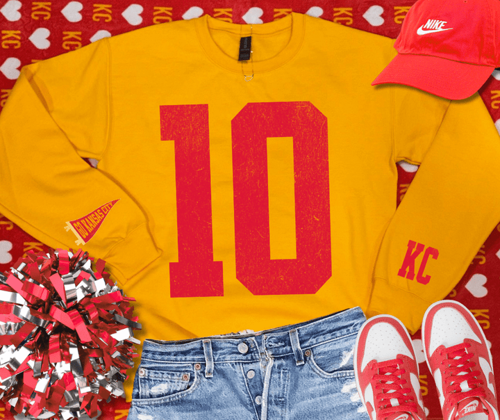Oversized 10 - KC Pennant Sleeves (Pick Your Sweatshirt Color) - Graphic Tee - The Red Rival