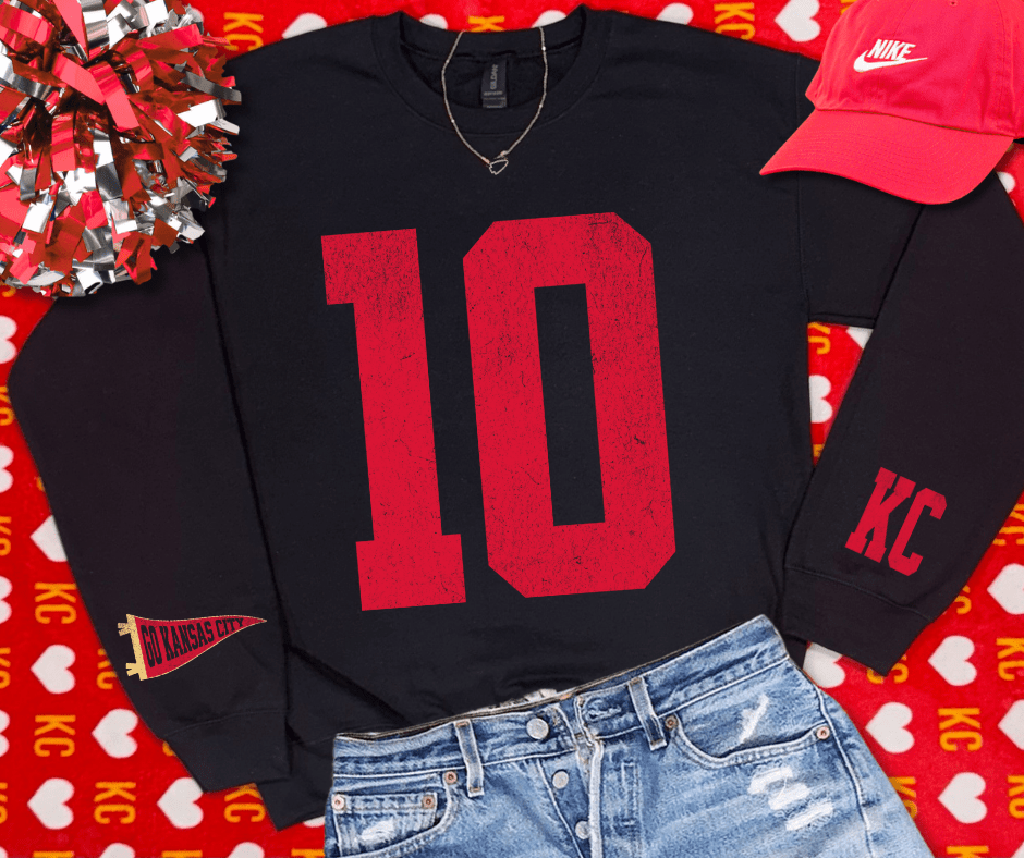 Oversized 10 - KC Pennant Sleeves (Pick Your Sweatshirt Color) - Graphic Tee - The Red Rival