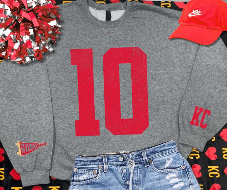 Oversized 10 - KC Pennant Sleeves (Pick Your Sweatshirt Color) - Graphic Tee - The Red Rival