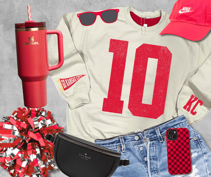 Oversized 10 - KC Pennant Sleeves (Pick Your Sweatshirt Color) - Graphic Tee - The Red Rival