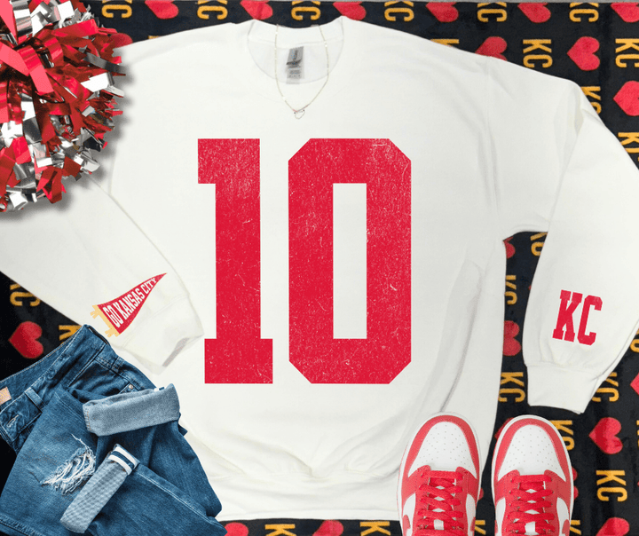 Oversized 10 - KC Pennant Sleeves (Pick Your Sweatshirt Color) - Graphic Tee - The Red Rival