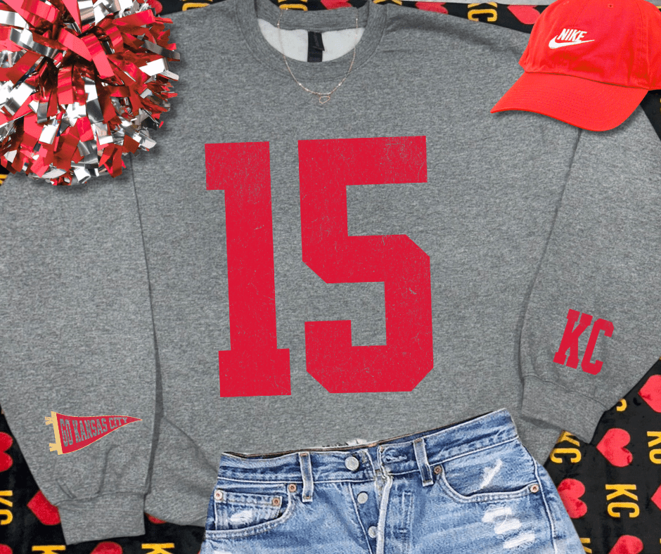 Oversized 15 - KC Pennant Sleeves (Pick Your Sweatshirt Color) - Graphic Tee - The Red Rival