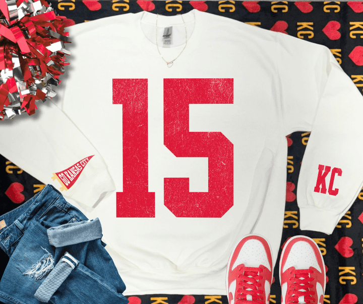 Oversized 15 - KC Pennant Sleeves (Pick Your Sweatshirt Color) - Graphic Tee - The Red Rival