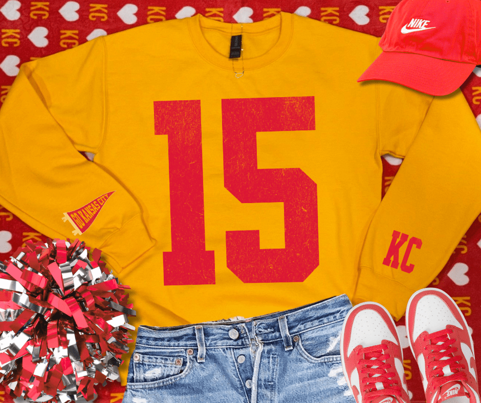 Oversized 15 - KC Pennant Sleeves (Pick Your Sweatshirt Color) - Graphic Tee - The Red Rival