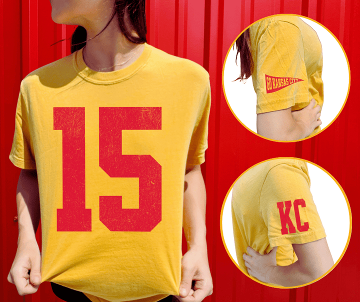 Oversized 15 - KC Pennant Sleeves (Pick Your Tee Color) - Graphic Tee - The Red Rival