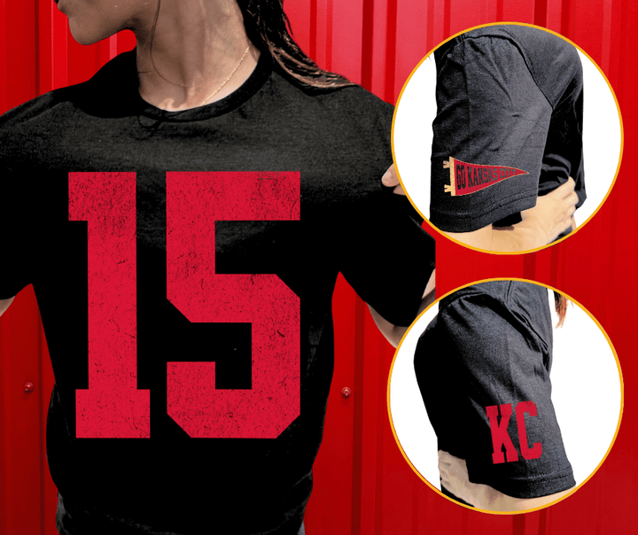 Oversized 15 - KC Pennant Sleeves (Pick Your Tee Color) - Graphic Tee - The Red Rival