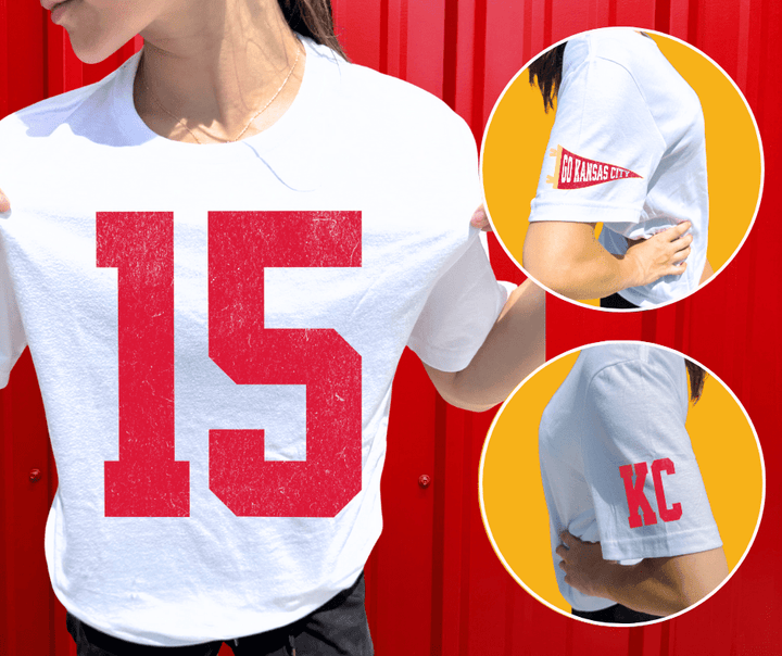 Oversized 15 - KC Pennant Sleeves (Pick Your Tee Color) - Graphic Tee - The Red Rival