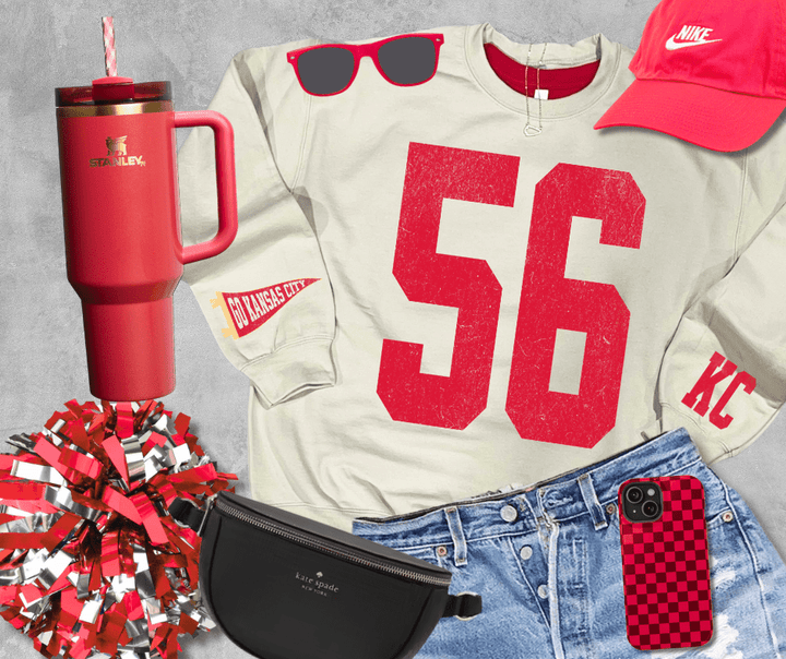 Oversized 56 - KC Pennant Sleeves (Pick Your Sweatshirt Color) - Graphic Tee - The Red Rival