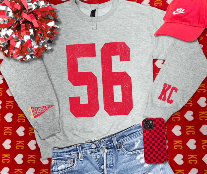 Oversized 56 - KC Pennant Sleeves (Pick Your Sweatshirt Color) - Graphic Tee - The Red Rival