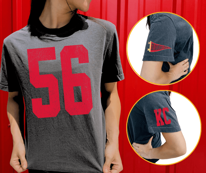 Oversized 56 - KC Pennant Sleeves (Pick Your Tee Color) - Graphic Tee - The Red Rival