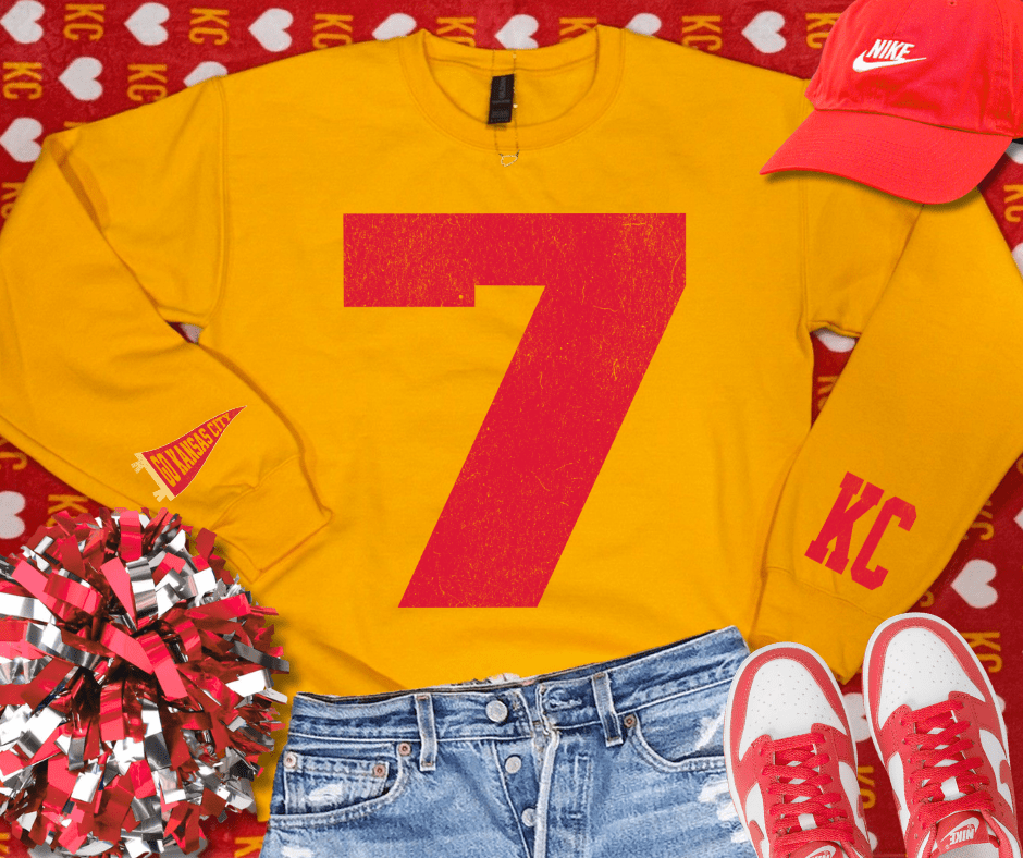 Oversized 7 - KC Pennant Sleeves (Pick Your Color) - Graphic Tee - The Red Rival