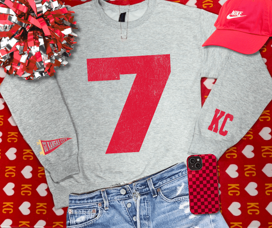 Oversized 7 - KC Pennant Sleeves (Pick Your Sweatshirt Color) - Graphic Tee - The Red Rival