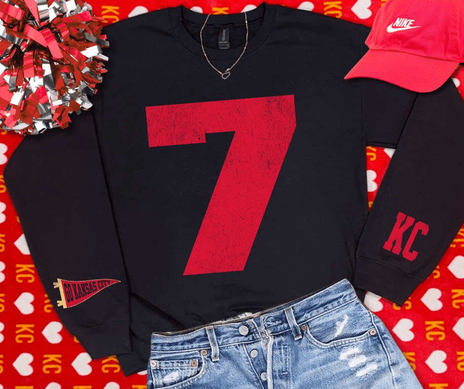 Oversized 7 - KC Pennant Sleeves (Pick Your Sweatshirt Color) - Graphic Tee - The Red Rival