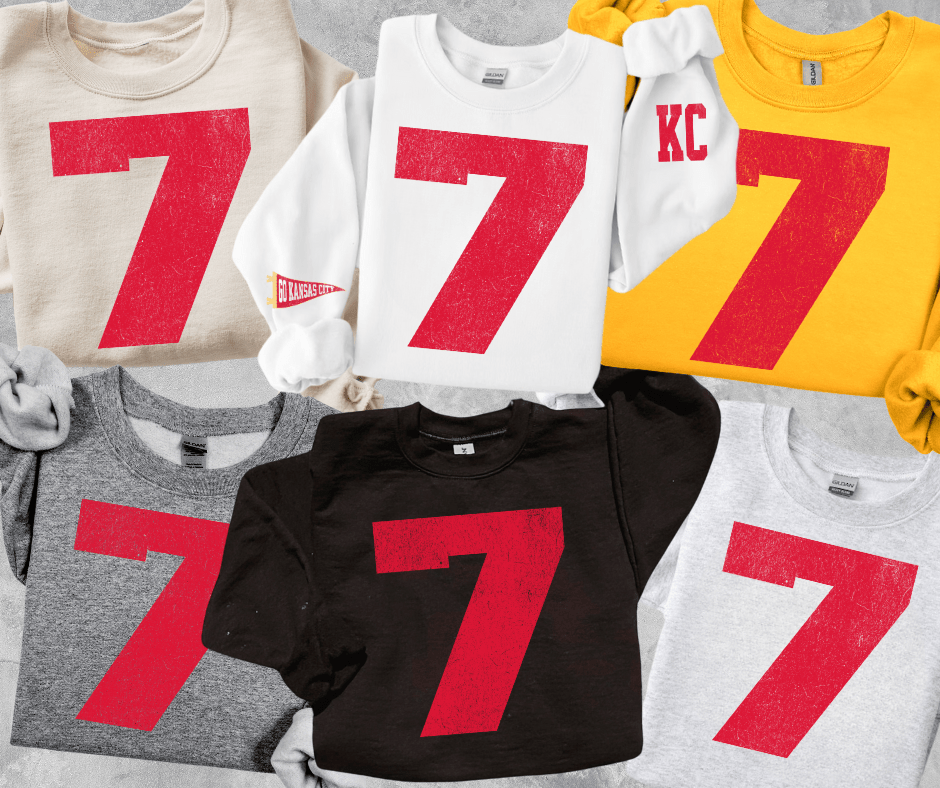 Oversized 7 - KC Pennant Sleeves (Pick Your Sweatshirt Color) - Graphic Tee - The Red Rival