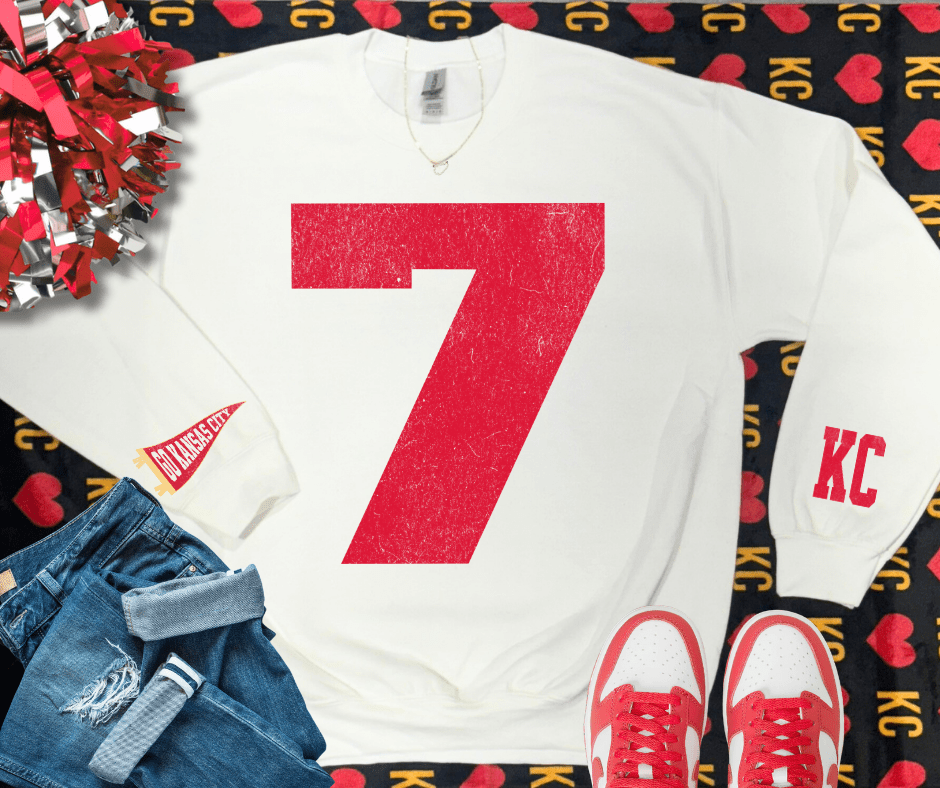 Oversized 7 - KC Pennant Sleeves (Pick Your Sweatshirt Color) - Graphic Tee - The Red Rival