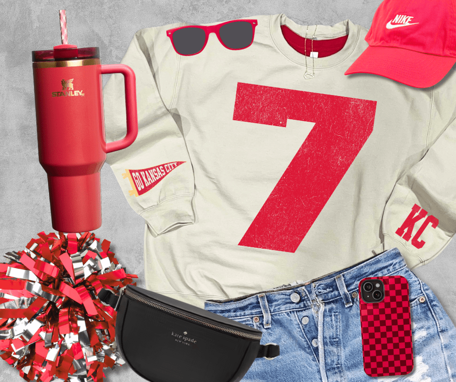 Oversized 7 - KC Pennant Sleeves (Pick Your Sweatshirt Color) - Graphic Tee - The Red Rival