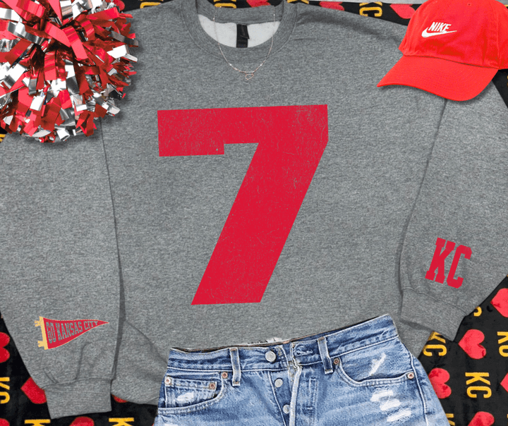 Oversized 7 - KC Pennant Sleeves (Pick Your Sweatshirt Color) - Graphic Tee - The Red Rival