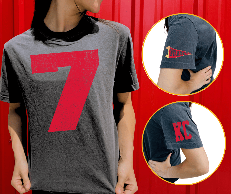 Oversized 7 - KC Pennant Sleeves (Pick Your Tee Color) - Graphic Tee - The Red Rival