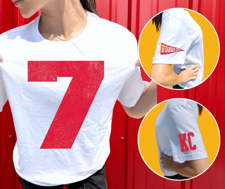 Oversized 7 - KC Pennant Sleeves (Pick Your Tee Color) - Graphic Tee - The Red Rival