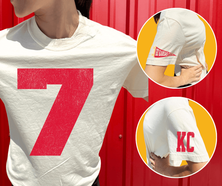 Oversized 7 - KC Pennant Sleeves (Pick Your Tee Color) - Graphic Tee - The Red Rival