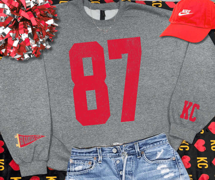 Oversized 87 - KC Pennant Sleeves (Pick Your Sweatshirt Color) - Graphic Tee - The Red Rival