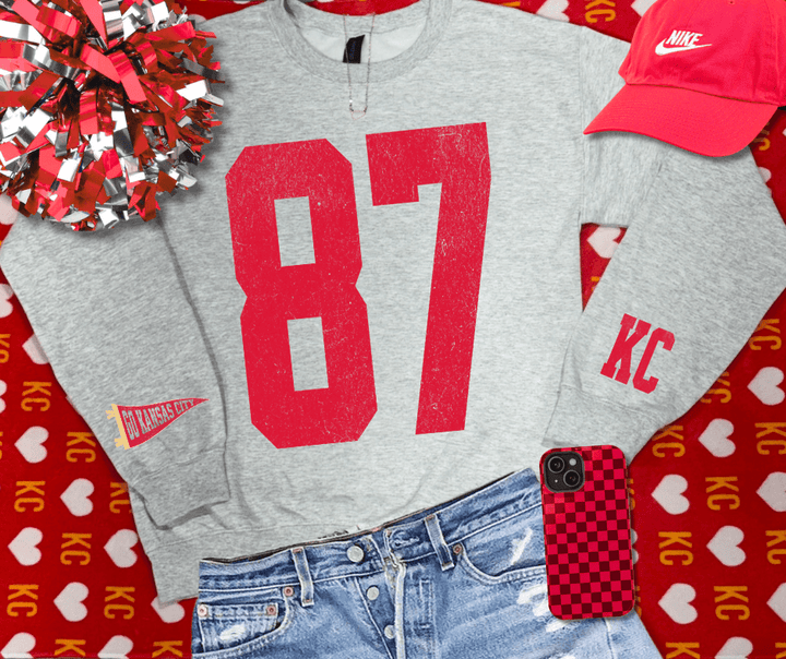 Oversized 87 - KC Pennant Sleeves (Pick Your Sweatshirt Color) - Graphic Tee - The Red Rival