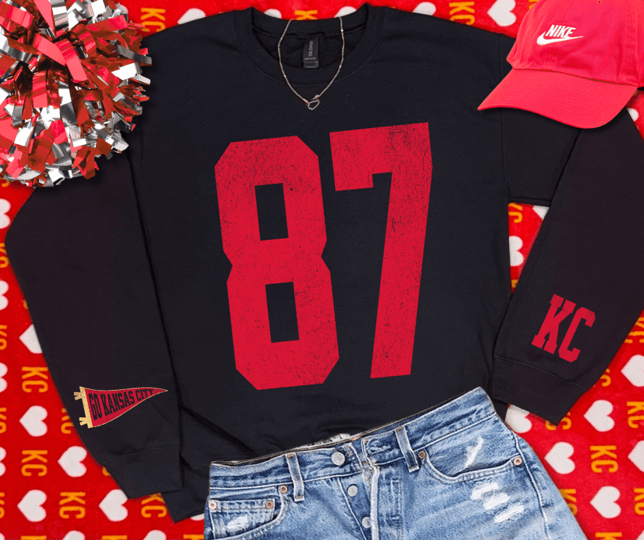 Oversized 87 - KC Pennant Sleeves (Pick Your Sweatshirt Color) - Graphic Tee - The Red Rival