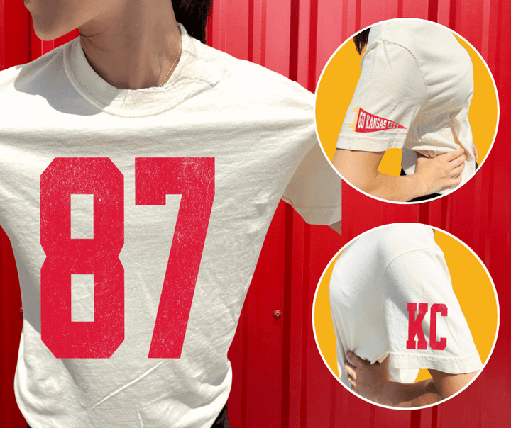 Oversized 87 - KC Pennant Sleeves (Pick Your Tee Color) - Graphic Tee - The Red Rival