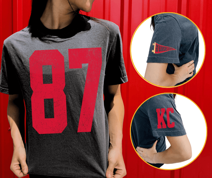 Oversized 87 - KC Pennant Sleeves (Pick Your Tee Color) - Graphic Tee - The Red Rival
