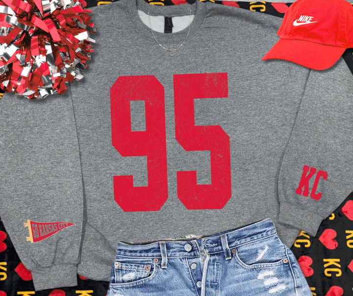 Oversized 95 - KC Pennant Sleeves (Pick Your Sweatshirt Color) - Graphic Tee - The Red Rival