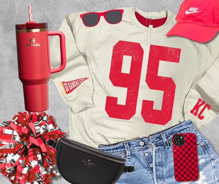 Oversized 95 - KC Pennant Sleeves (Pick Your Sweatshirt Color) - Graphic Tee - The Red Rival