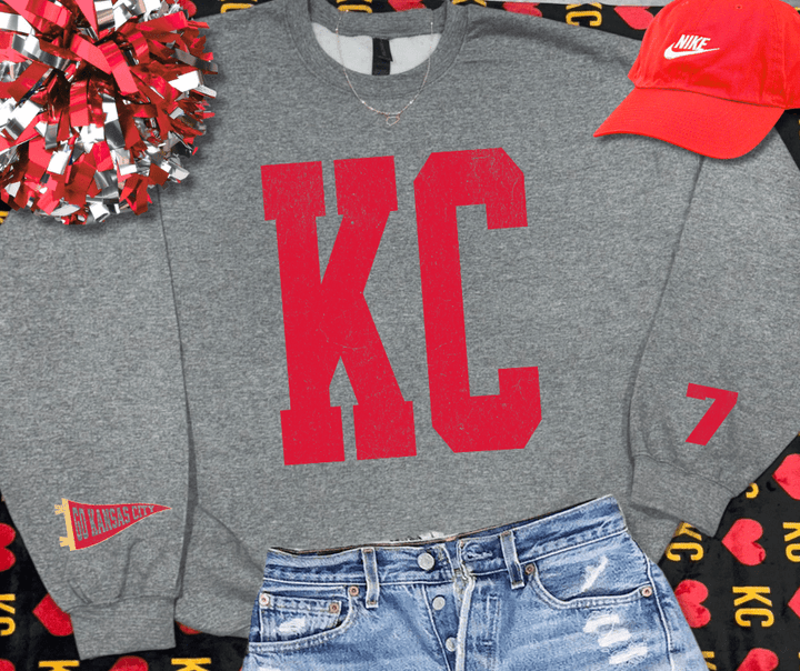 Oversized KC 7 Sleeve (Pick Your Sweatshirt Color) - Graphic Tee - The Red Rival