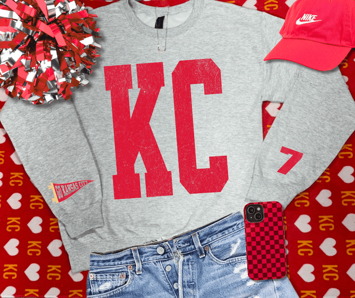 Oversized KC 7 Sleeve (Pick Your Sweatshirt Color) - Graphic Tee - The Red Rival