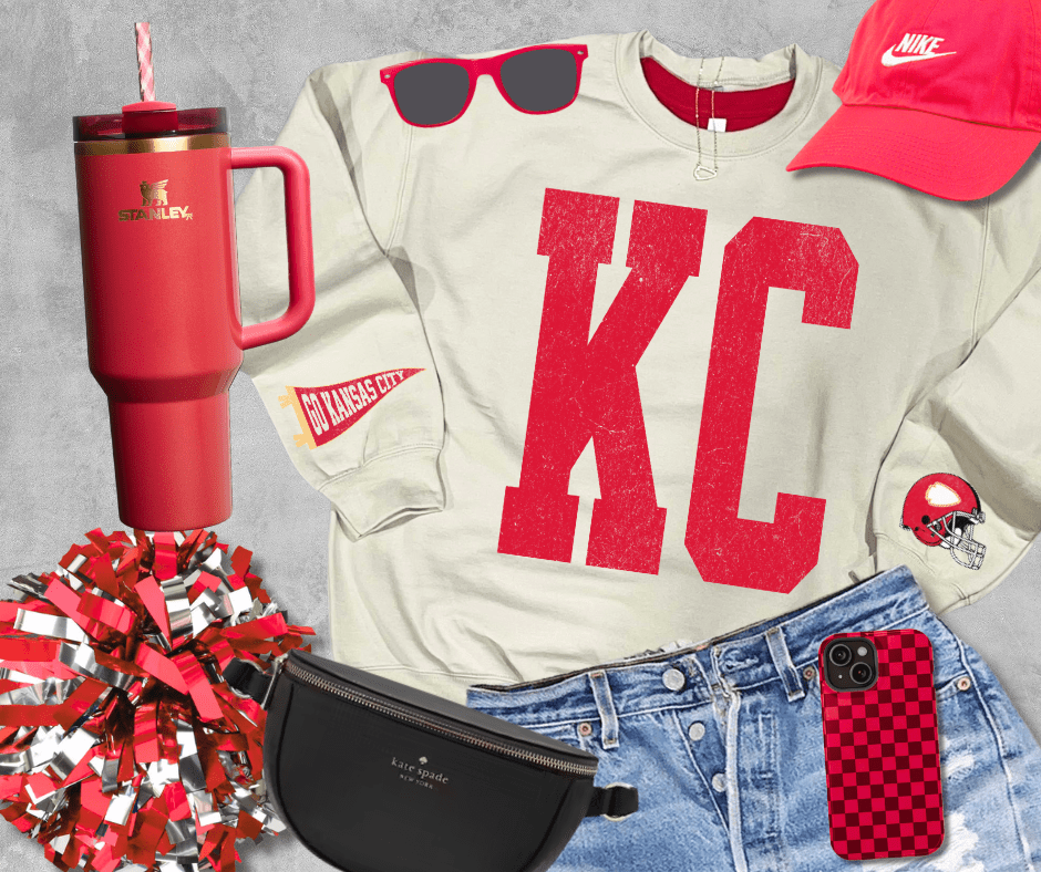 Oversized KC Pennant &amp; Helmet Sleeves (Pick Your Sweatshirt Color) - NO PLAYER &