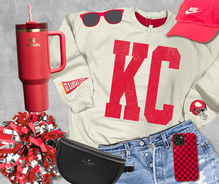 Oversized KC Pennant &amp; Helmet Sleeves (Pick Your Sweatshirt Color) - NO PLAYER &