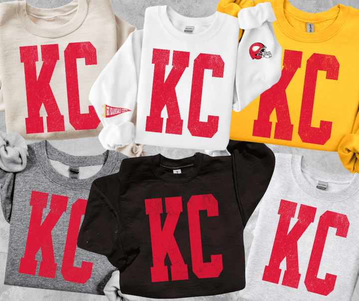 Oversized KC Pennant &amp; Helmet Sleeves (Pick Your Sweatshirt Color) - NO PLAYER &