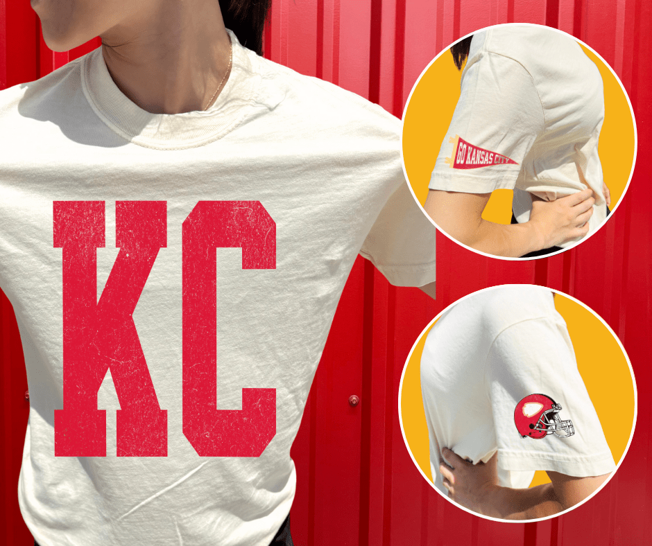 Oversized KC Pennant &amp; Helmet Sleeves (Pick Your Tee Color) - NO PLAYER &