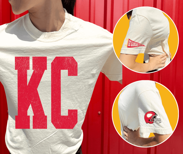 Oversized KC Pennant &amp; Helmet Sleeves (Pick Your Tee Color) - NO PLAYER &