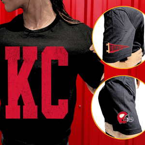 Oversized KC Pennant & Helmet Sleeves (Pick Your Tee Color) - NO PLAYER 's - Graphic Tee - The Red Rival