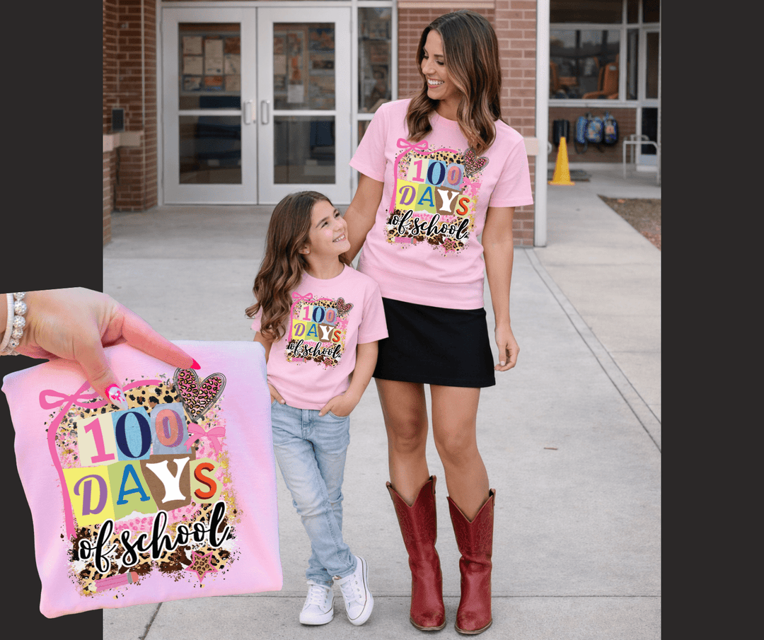 Paper Letters Leopard 100 Days of School Light Pink Tee or Sweatshirt - Tees - The Red Rival