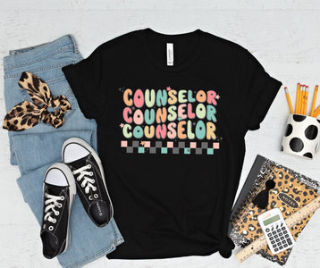 Pastel Counselor Repeat Checkered Black Tee - Graphic Tee - The Red Rival