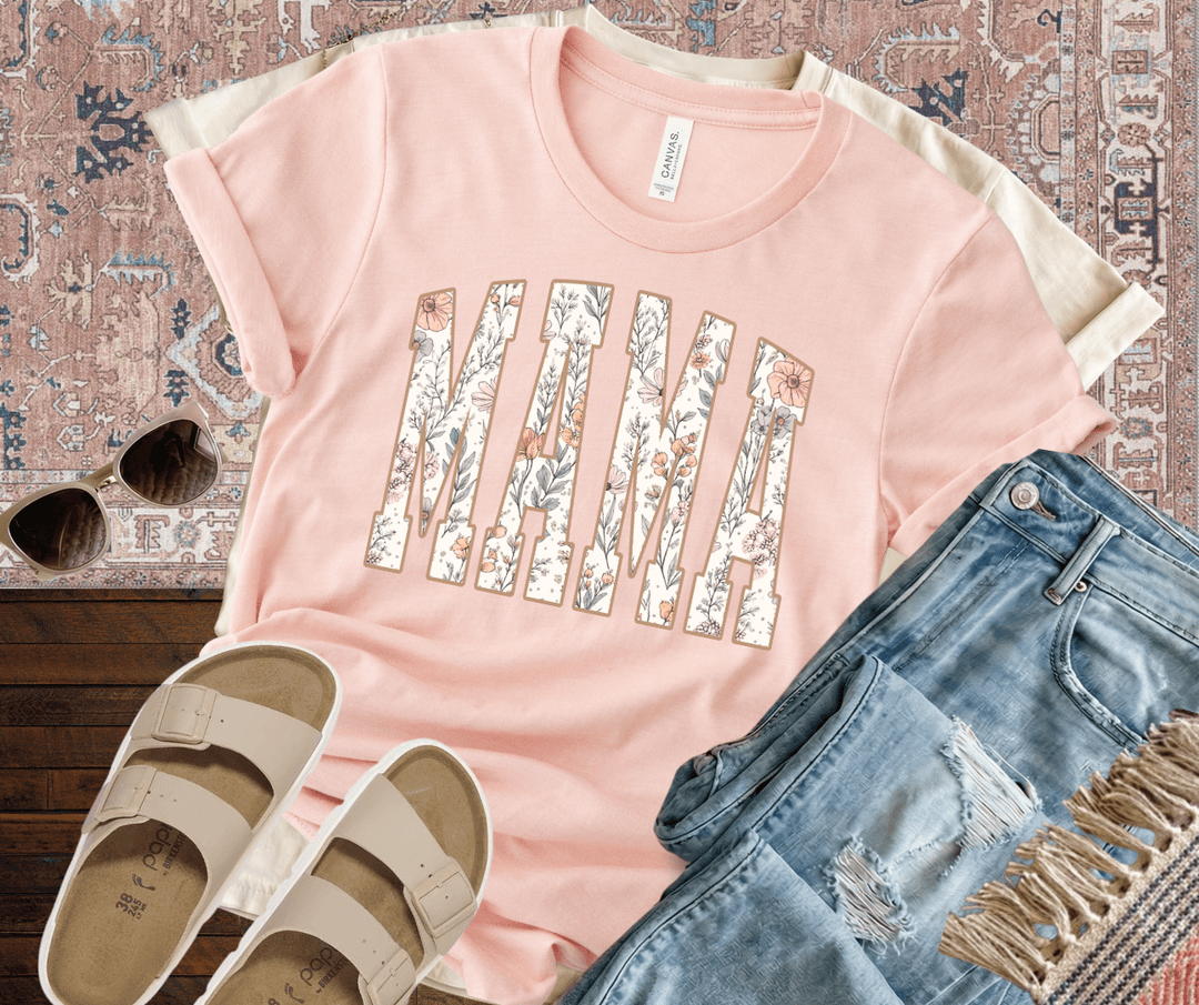 Pastel Floral Mama Peach Tee - Graphic Tee - The Red Rival