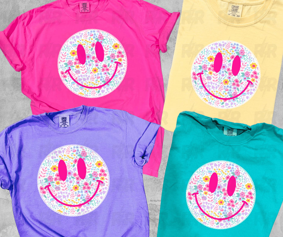 Pastel Floral Smiley Face - Graphic Tee - The Red Rival